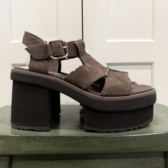 New Ugg New Heights Platform T-Strap Sandal Brown Size 9.5 1168751 - Picture 2 of 5